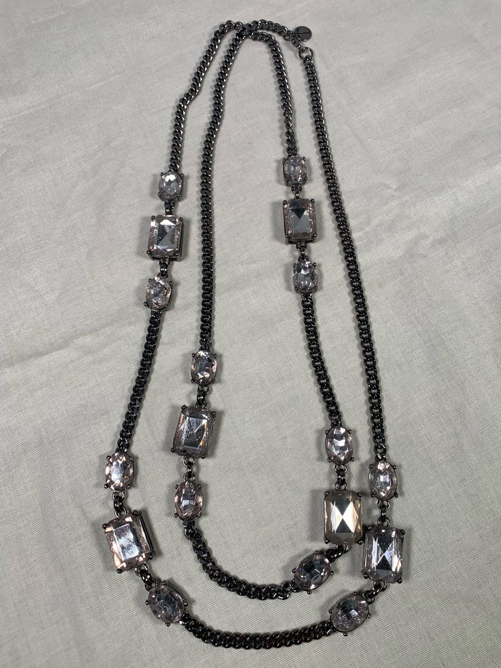 Talbots Chunky Jem Chain Necklace Gun Metal Finish 46”